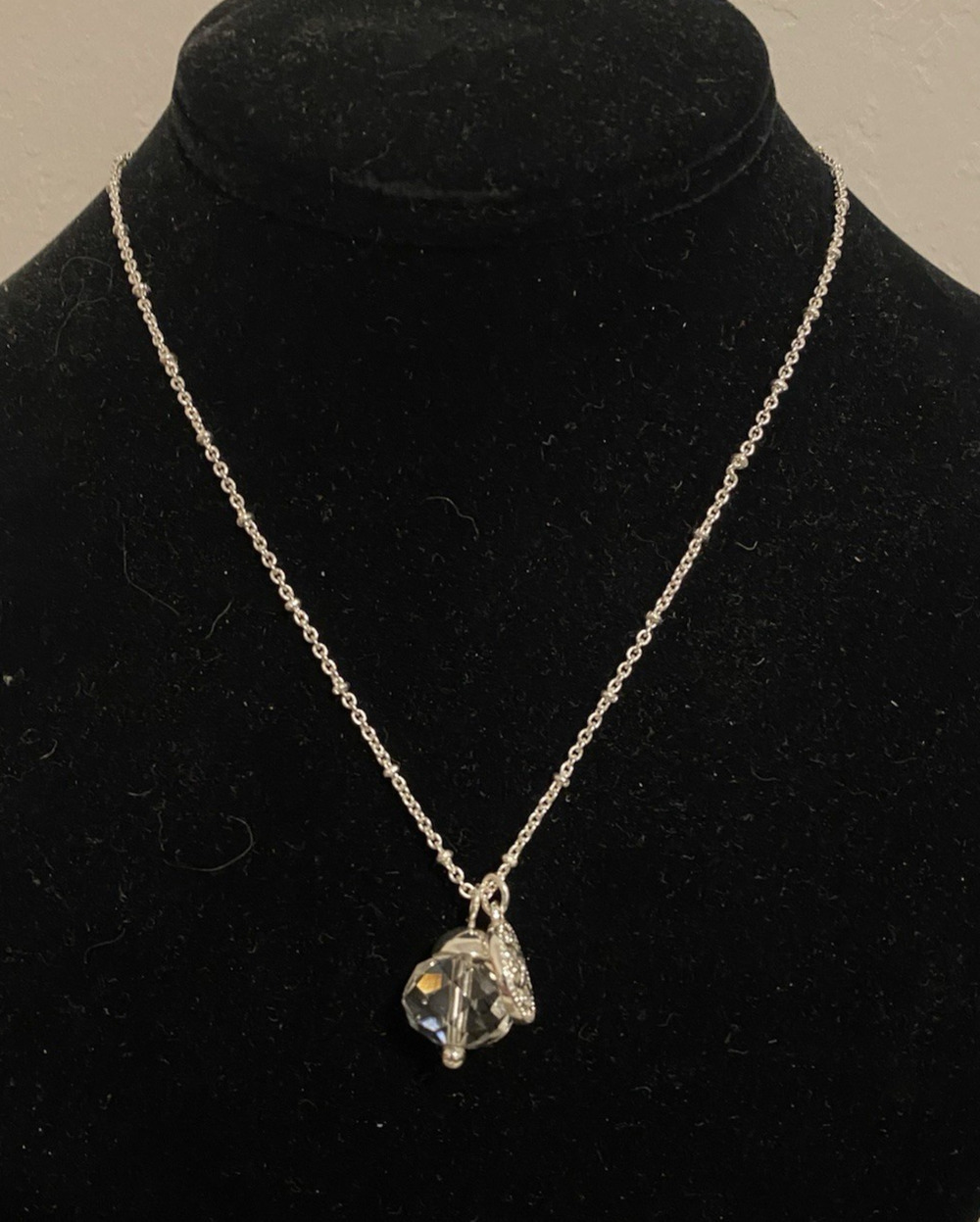 NIB Vtg Avon NRQ Necklace Silver Tone Clear Crystal Bead & Charm 22 inch Pendant